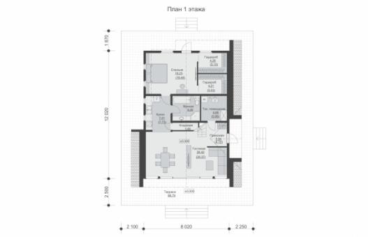 Одноэтажный дом с мансардой, террасой и балконом